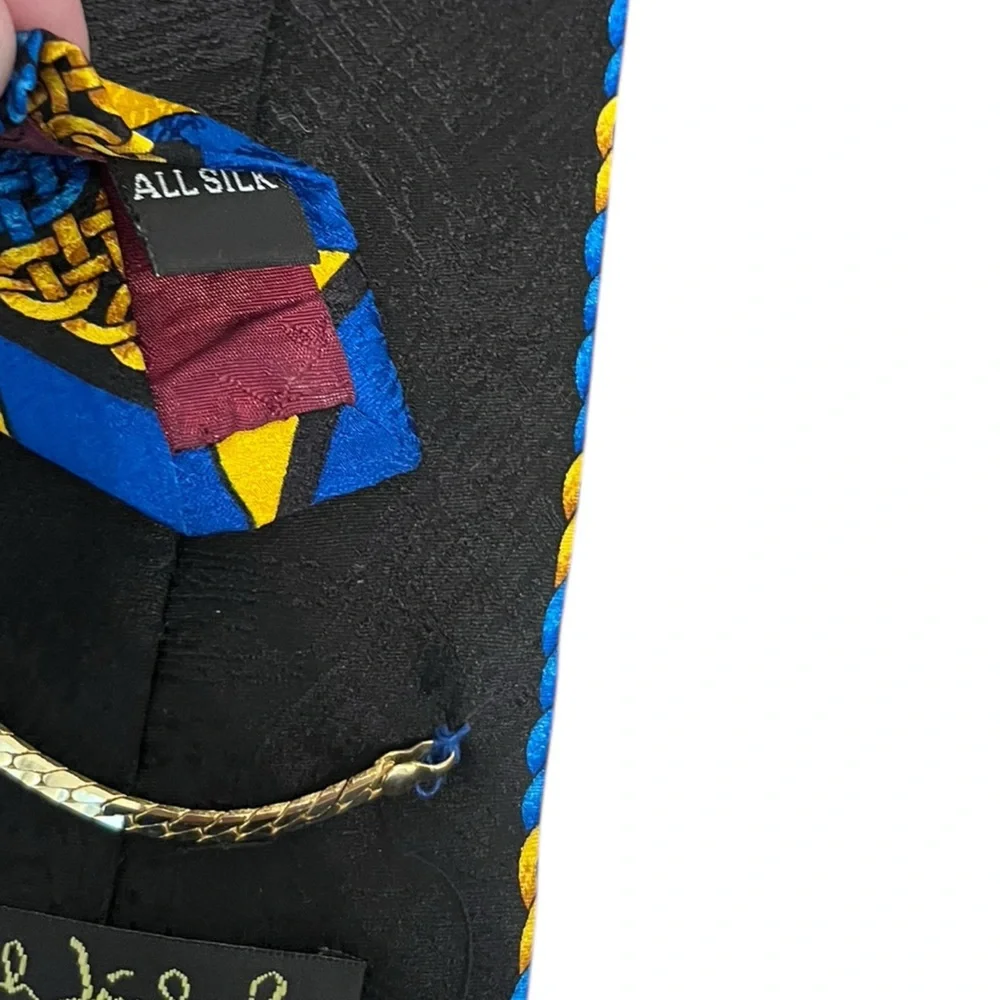 Rush Limbaugh No Boundaries Collection‎ Vintage Blue Yellow Links 90s Silk Tie